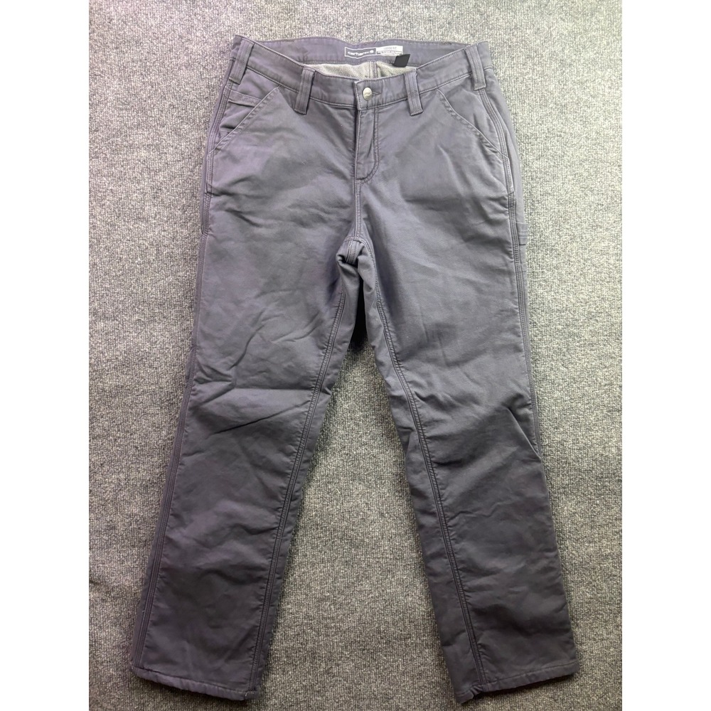 Carhartt Fleece Lined Canvas Work Pants Womens 8 Short Gray Loose Fit BN2213-W